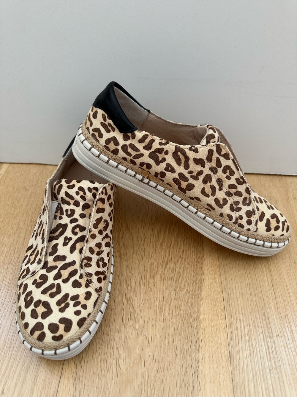 J/Slides NYC - "Karla" Leopard Print Slip-On Platform Sneakers - Tan/Black - 7M